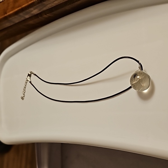 Dandelion Seed in Glass Ball on Brown Cord - Picture 3 of 4